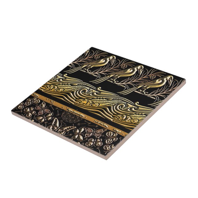 Carreau gold and black Birds fish Butterfly art pattern (Côté)