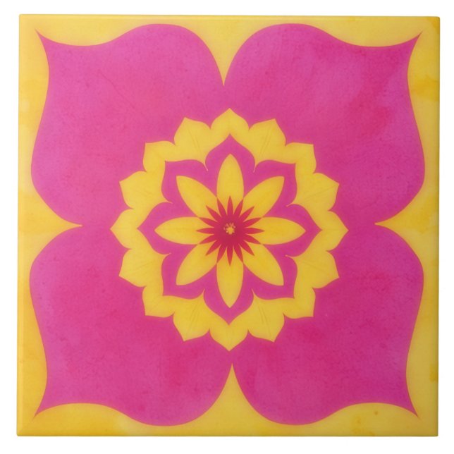 Carreau Gold and Pink Floral Art Decorative Tile (Devant)