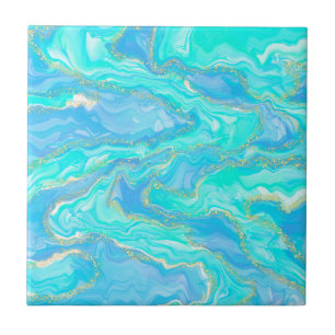 Carreau Gold, Aqua et Blue Abstrait