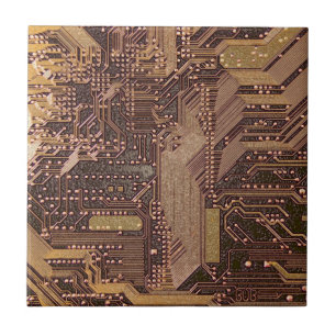 Carreau Gold Cyber Circuit Board Tech Art Electronique