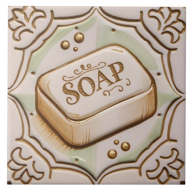 Carreau Gold et Blanc Bar de savon Drôle Salle de bain (Devant)