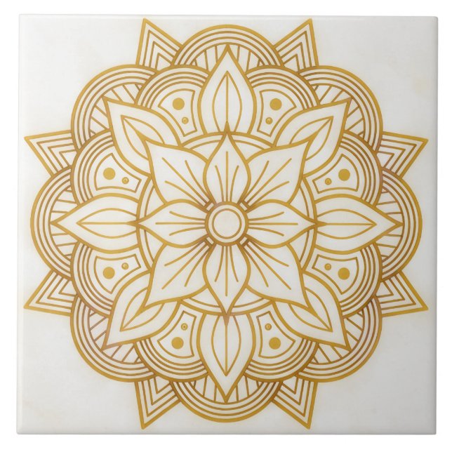 Carreau Gold Floral Symbol Art Square Tile (Devant)
