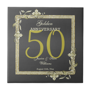 Carreau Gold Gem & Parties scintillant 50e Mariage d'or