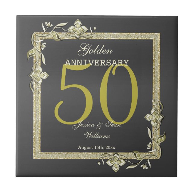 Carreau Gold Gem & Parties scintillant 50e Mariage d'or  (Devant)
