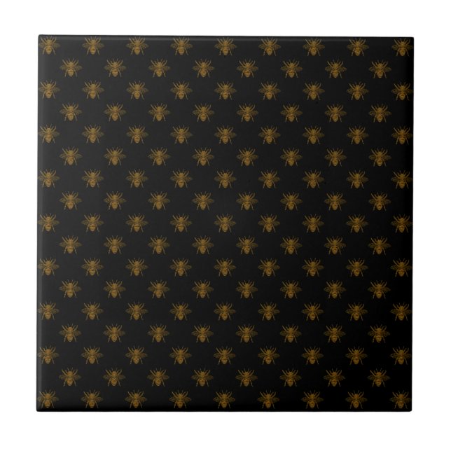 Carreau Gold Metallic Foil Bees on Black (Devant)