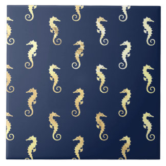 Carreau Gold Tone Seahorses over Navy Blue