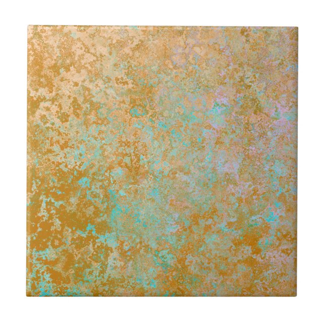 Carreau Gold & Turquoise Blue Patina Encre d'alcool Abstra (Devant)