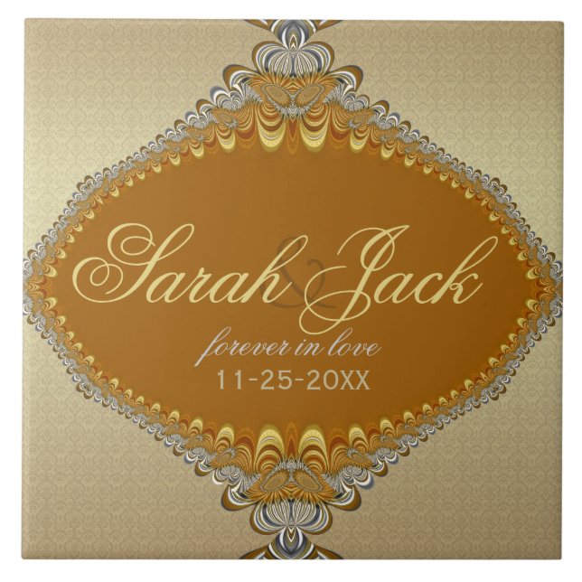 Carreau Golden Damask Dentelle fractale Mariage Keepsar (Devant)