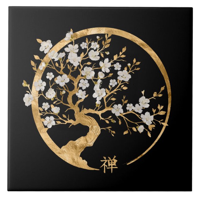 Carreau Golden Enso Zen Circle Sakura arbre (Devant)