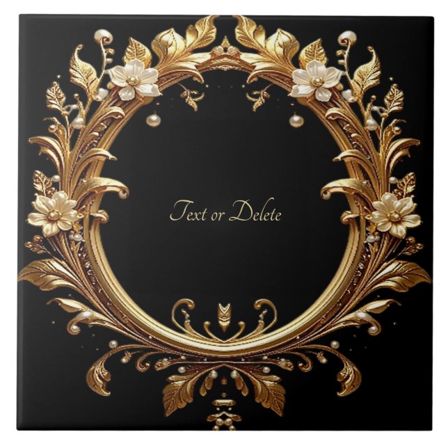 Carreau Golden Floral Ornate Frame Ceramic Tile (Devant)