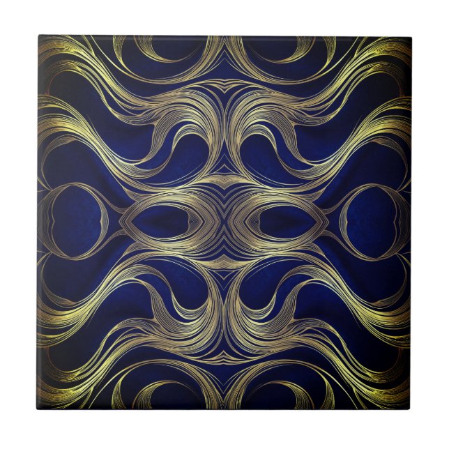 Carreau Golden Flow on Deep Blue  (Devant)