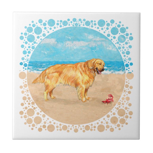 Carreau Golden Retriever à la Plage (Devant)