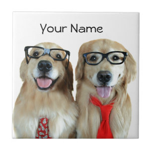 Carreau Golden Retriever avec lunettes Nerd