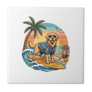 Carreau Golden Retriever Chien Surfant Planche de Surf Cou