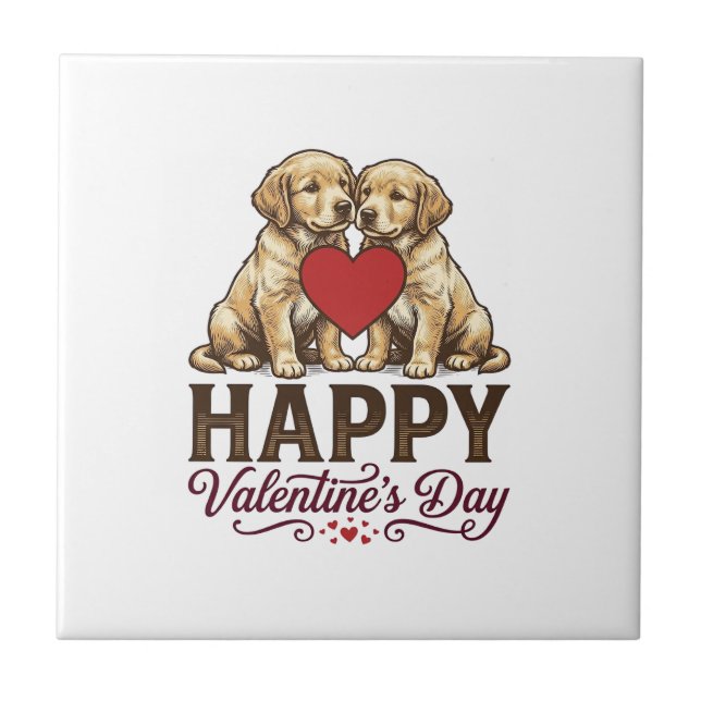 Carreau Golden Retriever Joyeuse Saint-Valentin (Devant)