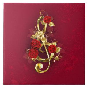 Carreau Golden Treble Clef avec fleurs Roses