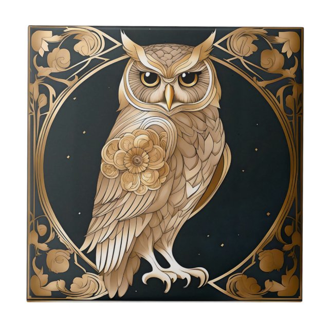 Carreau Golden Vintage Owl Art Déco (Devant)