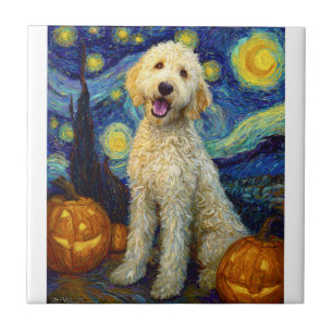 Carreau Goldendoodle Chien Mignon Halloween Jack O Lantern