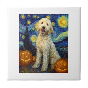Carreau Goldendoodle Chien Mignon Halloween Jack O Lantern