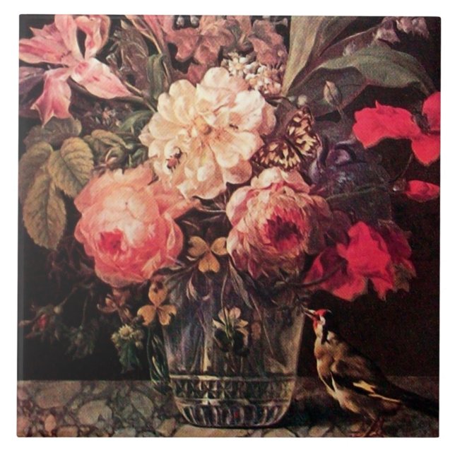 CARREAU GOLDFINCH, ROSES ROSES ROSES ROSES ET BOUTEILLE (Devant)