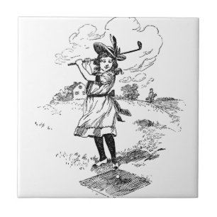Carreau Golf Girl Golfing Art Vintage