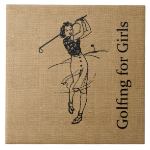 Carreau Golfeur vintage de fille sur la toile de jute de