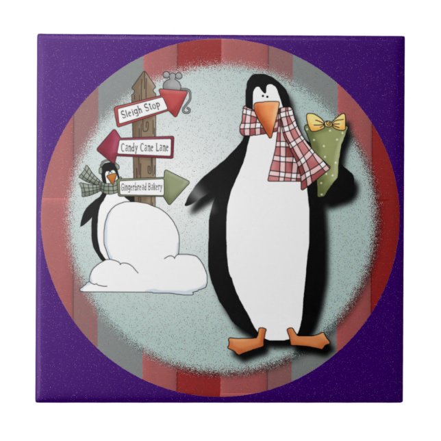 Carreau Goofy Pingouins Tile Trivet (Devant)