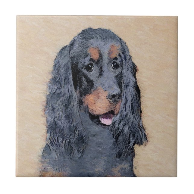 Carreau Gordon Setter Peinture - Joli art original chien (Devant)