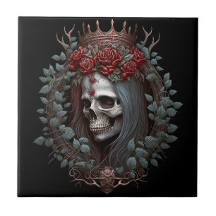 Carreau Goth Crâne Rose Couronne gothique