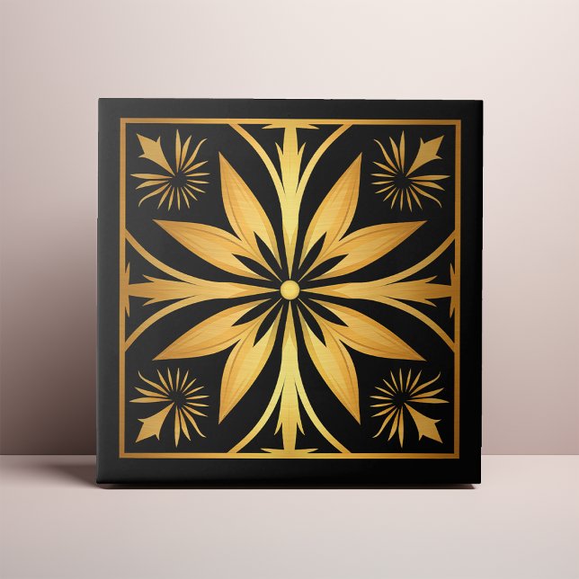 Carreau Gothic Black an Gold Floral Sunburst (Créateur téléchargé)