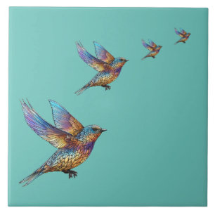 Carreau "Graceful Aviator" Oiseau à molette multicolore