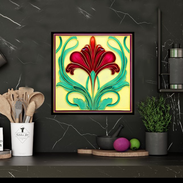 Carreau Gracie Fleur Rouge Art Déco Carrelage en céramique (Créateur téléchargé)