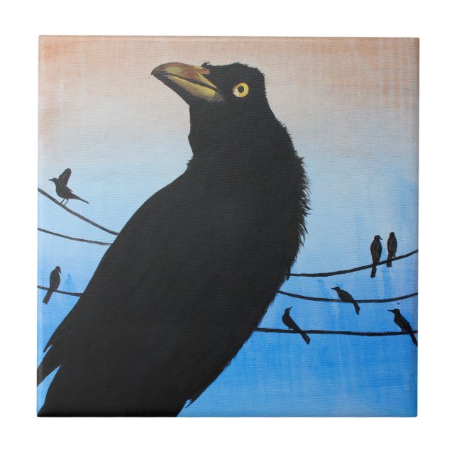 Carreau Grackle Austin Texas Bird Avian Wildlife Painting (Devant)