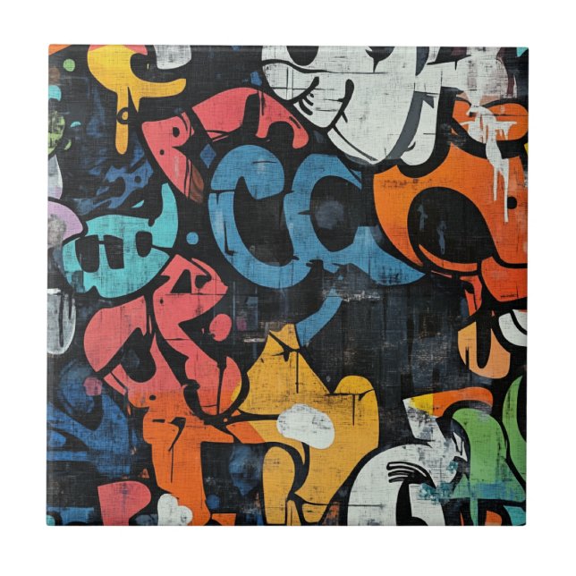 Carreau Graffiti Abstrait Contemporain Rose Bleu Noir (Devant)