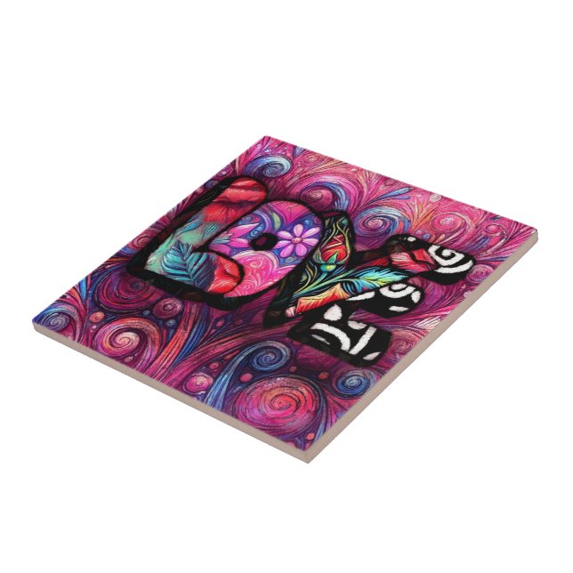 Carreau Graffiti Abstrait Love Word Valentine Floral Rose (Côté)