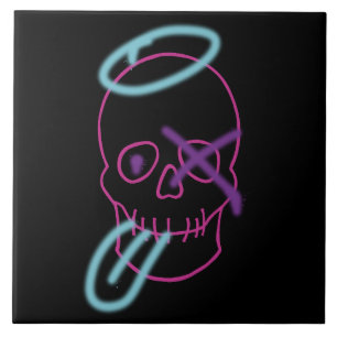 Carreau Graffiti crâne - rose, violet, bleu et noir
