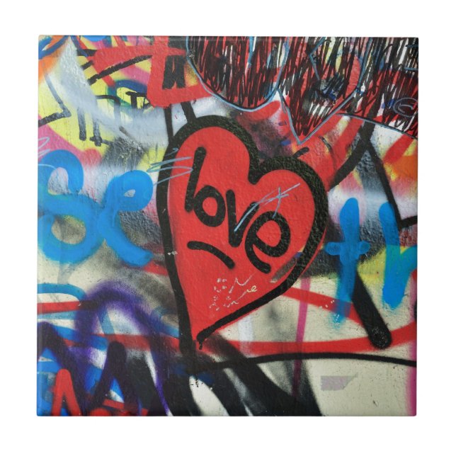 Carreau graffiti d'amour de coeur peint par rouge (Devant)