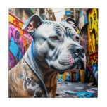 Carreau Graffiti Street Art City Pitbull Lover<br><div class="desc">Art numérique urbain coloré avec un Brindle Pitbull assis dans une rue de la ville entourée de graffiti.</div>