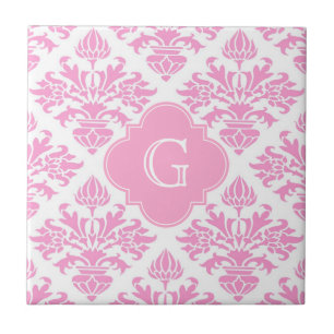 Carreau Grand étiquette floral blanc rose de monogramme d