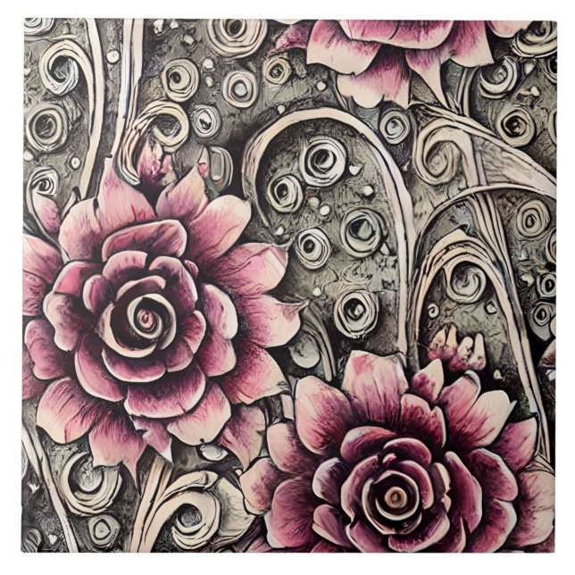 Carreau Grand Motif gothique Vintage rose (Devant)