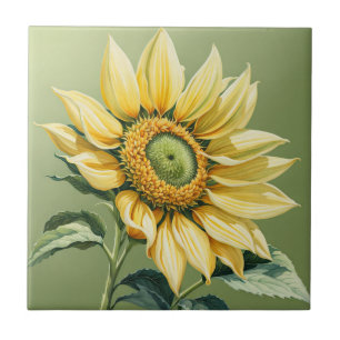 Carreau Grand Tournesol sur Fond Vert