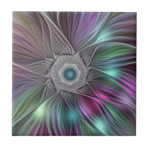 Carreau Grande Fleur colorée Abstraite Trippy Fractal Art