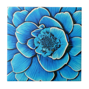 Carreau Grande Fleur de Camélia Bleue