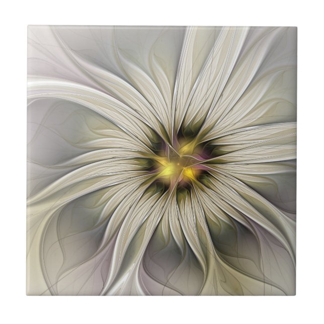 Carreau Grande fleur d'ivoire, art fractal moderne abstrai (Devant)