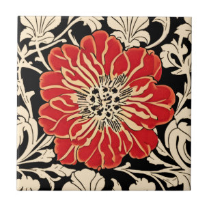 Carreau Grande Fleur Rouge Art Nouveau