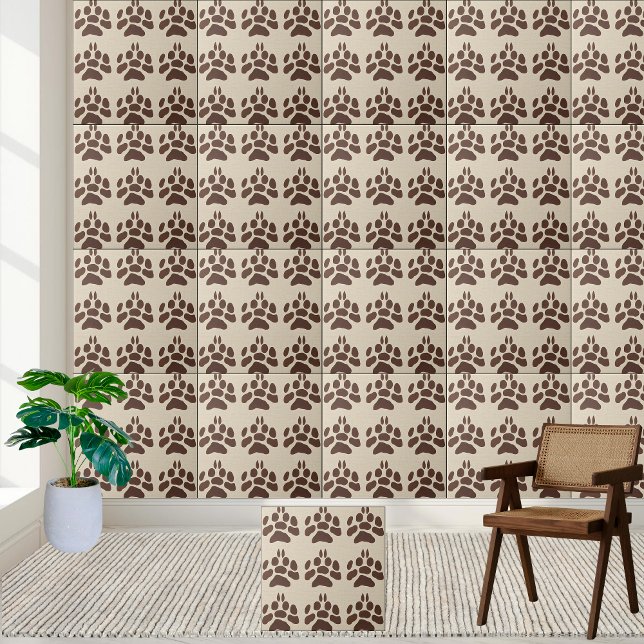 Carreau Grande tuile Empreinte de patte Brown (Big Brown Paw Print Tile)