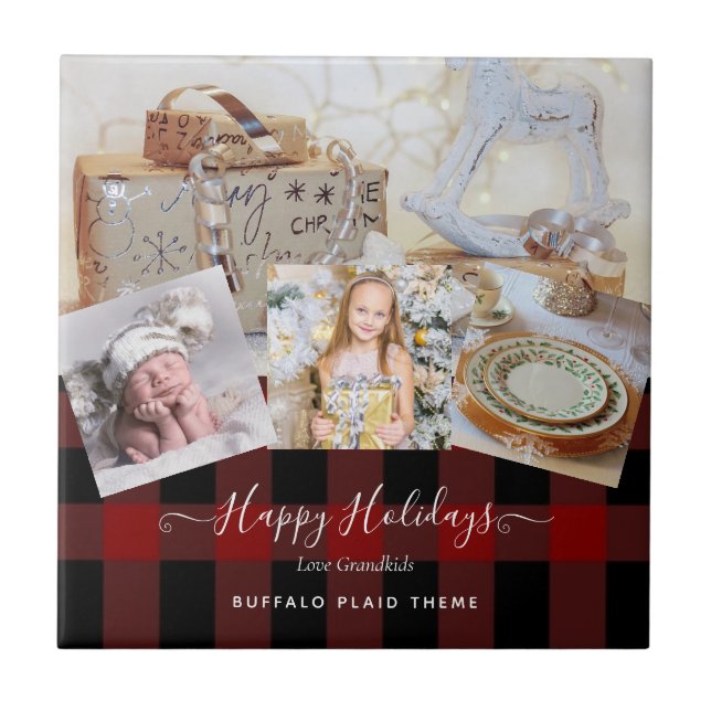 Carreau Grandma Photo Cadeau Grand-père Collage Petits-enf (Devant)