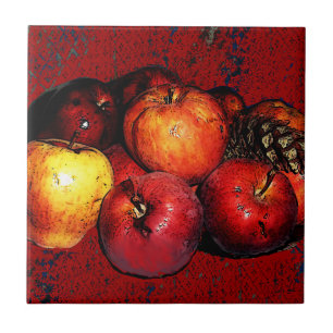 Carreau Grandmal's Bunches of Apples Tile-Red