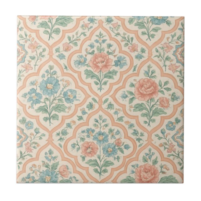 Carreau Grandmillenium Marocain Pêche rose bleu floral (Devant)