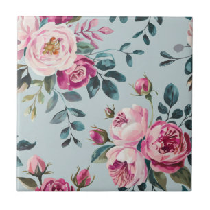 Carreau Grandmillennial Rose Poussiéreuse Floral Monogramm